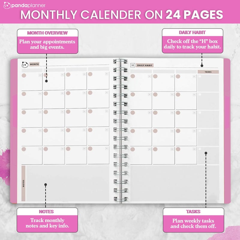 Panda Planner 2026 Undated Weekly Planner, Weekly To Do List Notebook with Spiral Binding - 5.75â€ x 8.25â€, 52 Weeks - Undated Planner with Habit Tracker Notebook for Home, School & Office (Pink) - Image 3